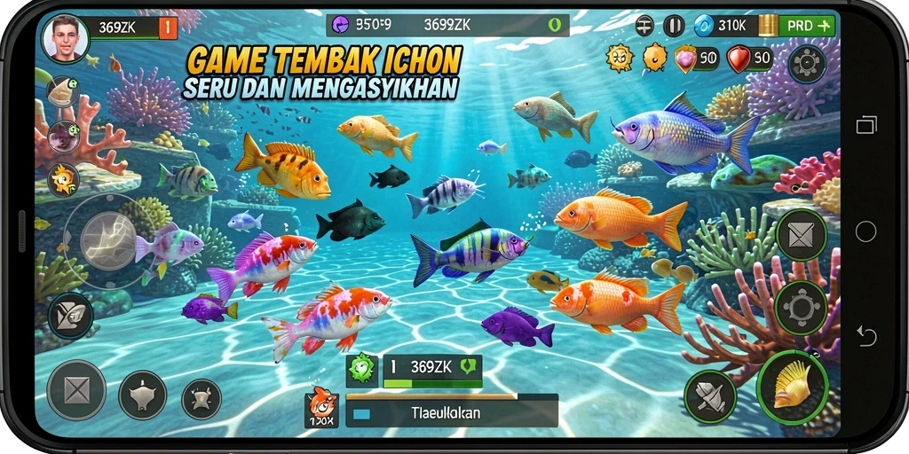 Tampilan gameplay 369ZK yang menarik saat menangkap ikan.