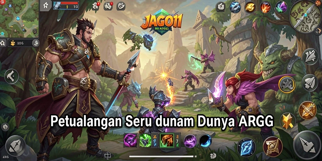 Screenshot gameplay JAGO11 yang menampilkan pertempuran epik dan dunia yang menakjubkan.