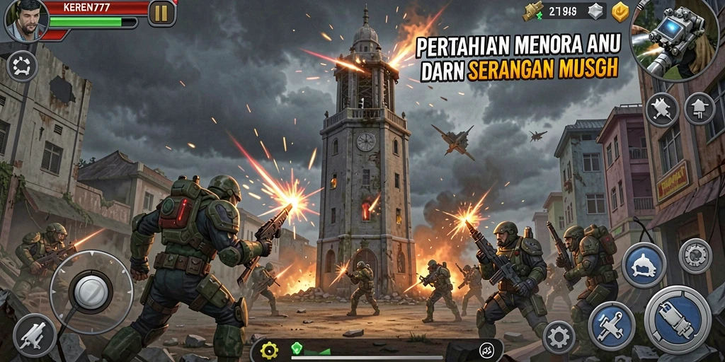 Tampilan gameplay KEREN777 menunjukkan strategi menara yang dinamis.