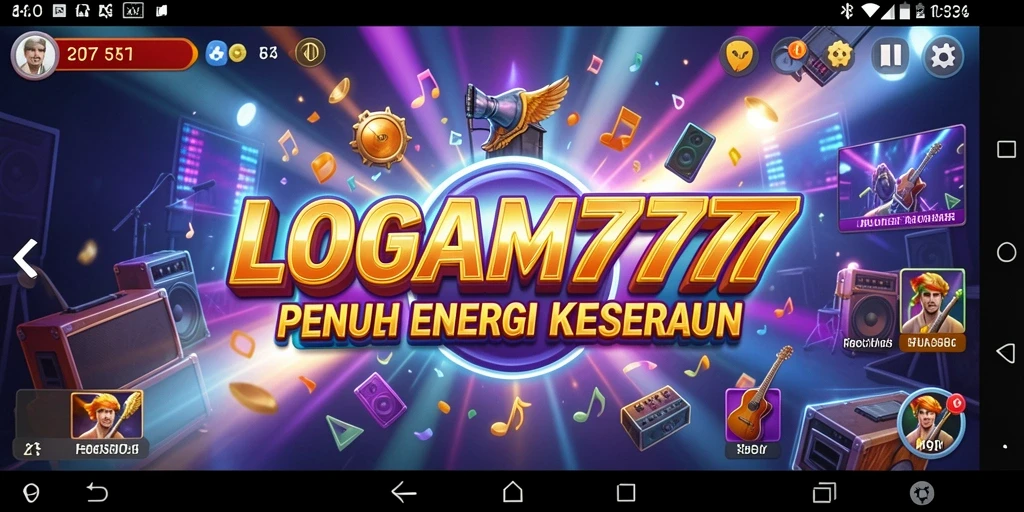 Tampilan gameplay LOGAM777 dengan berbagai genre musik.