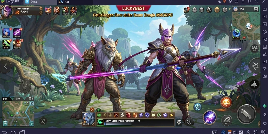 Screenshot utama LUCKYBEST menampilkan aksi seru dalam pertarungan MMORPG.
