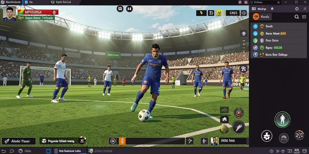 Tampilan gameplay MPOSURGA yang menarik dengan aksi sepak bola penuh semangat.