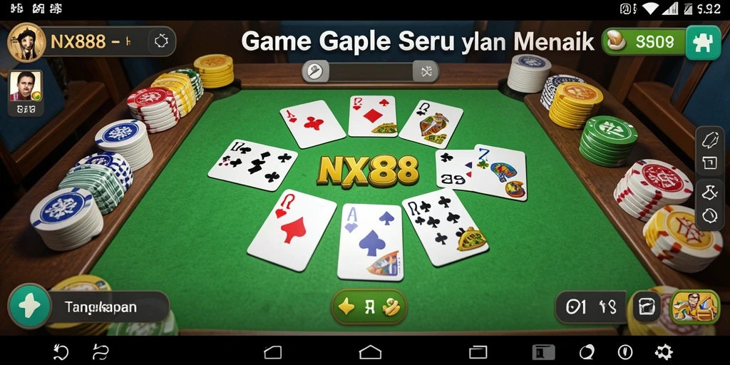 Screenshot gameplay NX888 yang menunjukkan suasana seru permainan Gaple.