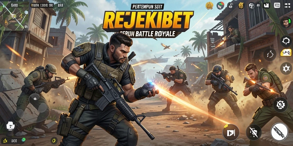Screenshot gameplay mendebarkan dari REJEKIBET dalam pertempuran Battle Royale.