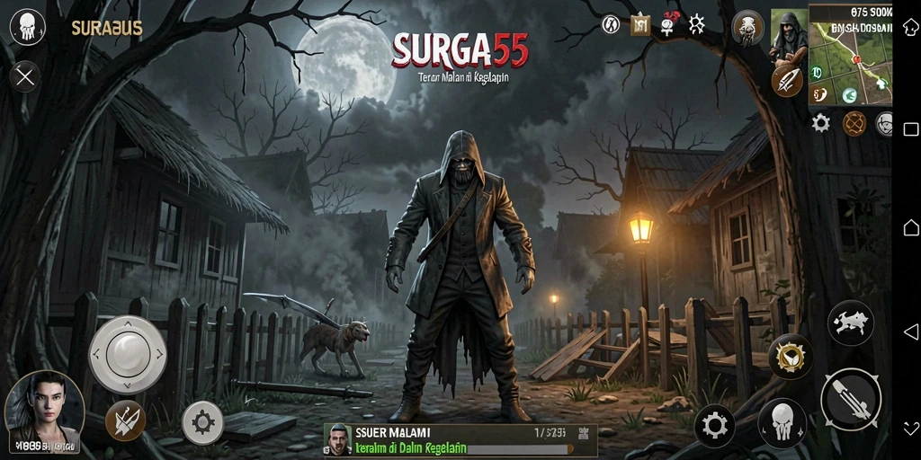 Screenshot SURGA55 menampilkan suasana mencekam dan penuh misteri.